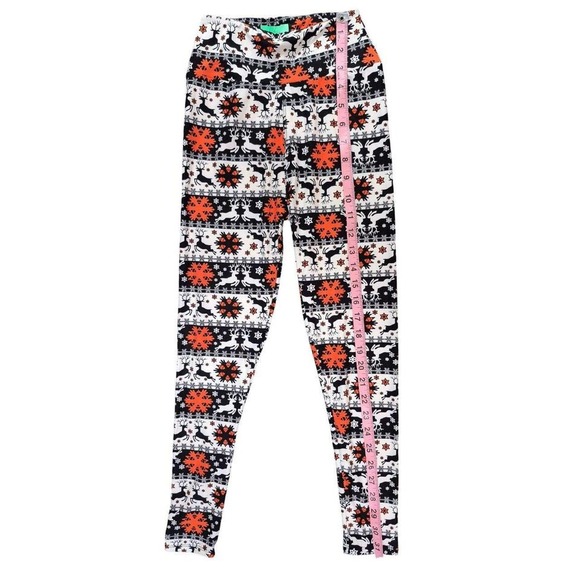 Girls Winter Leggings With Reindeer & Snowflake Pattern Small/Medium - Picture 2 of 4
